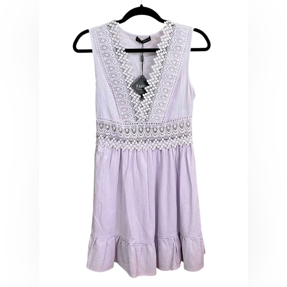 NWT Zaful Lilac Lightweight Lace Accent Sleeveless V-Neck Dress Size S (US 4)